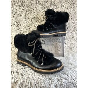 INC Women's Leather Pravale Faux Fur Lining Lace-Up Winter Boots Black Size 10‎